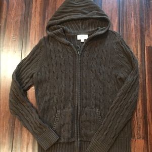 Zip Front Cable Sweater with Hoodie